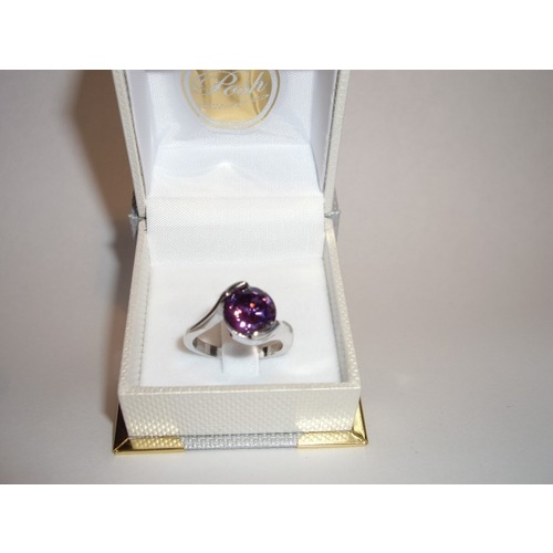 Amethyst Rhodium Ring